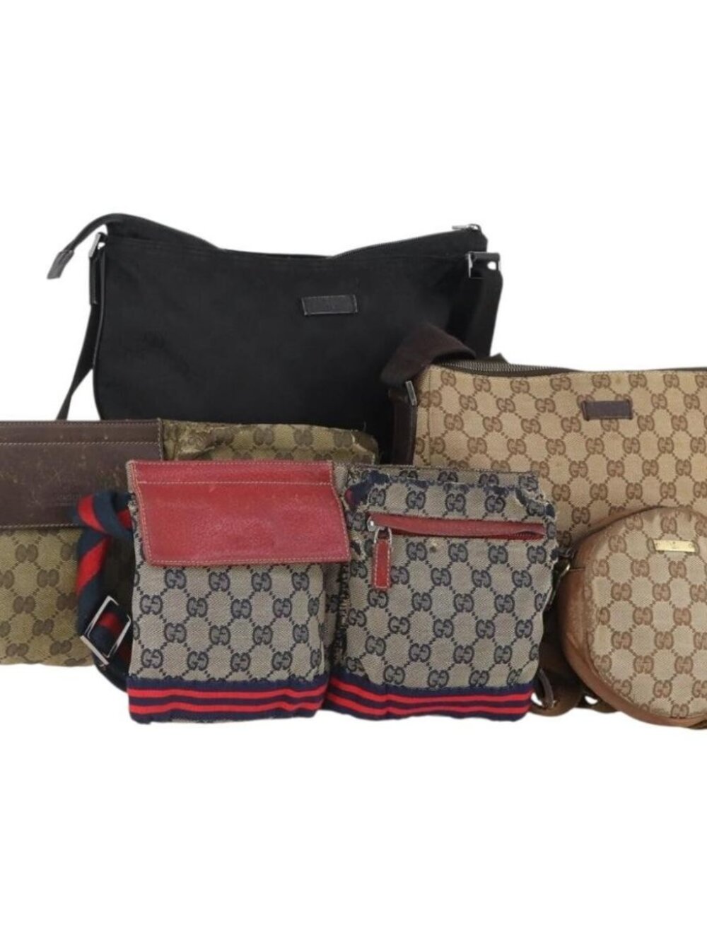 GUCCI GG Canvas Shoulder Bag 5 Set Black Navy beige Auth 175015
